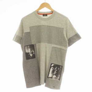 【中古】ディーゼル DIESEL Tシャツ カットソー 半袖 プリント 切替 XS グレー /KQ メンズ