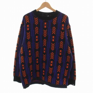 【中古】ザノースフェイス RAGE SWEATER レイジ セーター クルーネック 総柄 長袖 L 黒 ネイビー オレンジ NT41961