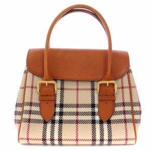 【中古】バーバリー BURBERRY ハンドバッグ トートバッグ ノバチェック キャンバス レザー 茶 ベージュ レディース