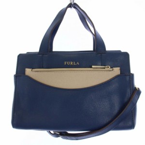 【中古】フルラ FURLA ショルダーバッグ ハンドバッグ 2way レザー 青 ブルー ベージュ /BM レディース