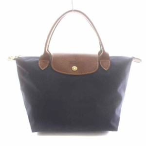 【中古】ロンシャン LONGCHAMP ルプリアージュ Le Pliage トートバッグ ハンドバッグ ナイロン レザー S 紺 茶