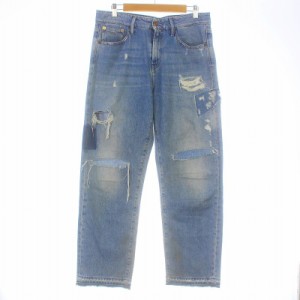 【中古】DENHAM ALEX WIDE LEG FIT デニムパンツ ジーンズ ワイド ジップフライ ダメージ加工 コットン 28 S