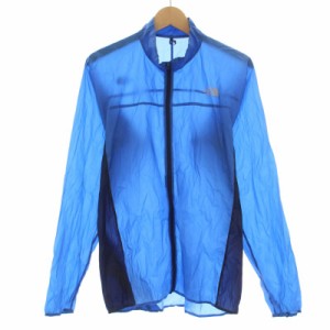 【中古】ザノースフェイス THE NORTH FACE ナイロンジャケット ジップアップ スタンドカラー ロゴプリント XL 青