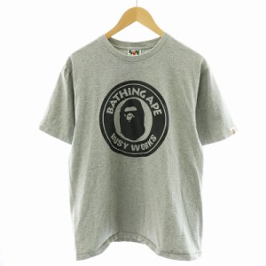 【中古】アベイシングエイプ A BATHING APE Tシャツ カットソー 半袖 ロゴプリント コットン L グレー /AN17 メンズ