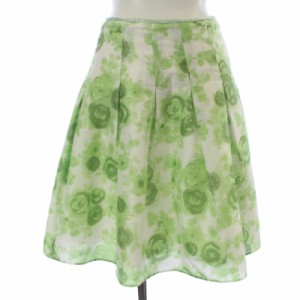【中古】エムズグレイシー M'S GRACY フレアスカート ひざ丈 花柄 36 S 白 ホワイト 緑 グリーン /FQ レディース