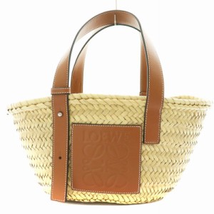 【中古】ロエベ LOEWE アナグラム スモール バスケット パームリーフ カーフスキン かごバッグ ベージュ 茶