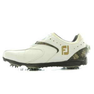 【中古】フットジョイ FootJoy ゴルフシューズ スニーカー レザー 総柄 US9 27.0cm 白 ホワイト カーキ ベージュ