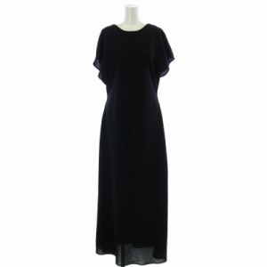 【中古】ザラ ZARA CRAPE DRESS フレアワンピース マキシ ロング クルーネック 半袖 L 黒 ブラック 8929-934-800