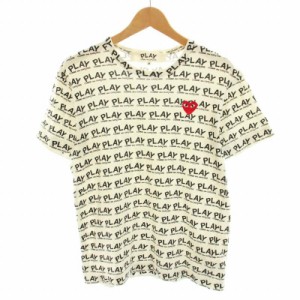 【中古】PLAY COMME des GARCONS Tシャツ カットソー クルーネック 半袖  ハートワッペン ロゴ M 白 黒 メンズ