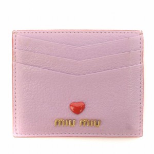 【中古】ミュウミュウ miumiu カードケース パスケース 名刺入れ レザー ロゴ ハート 紫 パープル