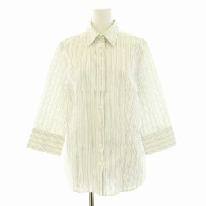 【中古】バーバリー ロンドン BURBERRY LONDON シャツ ブラウス 七分袖 ストライプ柄 44 XL 白 ホワイト