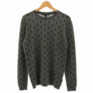 【中古】オータムカシミア Autumn Cashmere ニット 薄手 カシミヤ スカル柄 M グレー 黒 ブラック /KQ メンズ