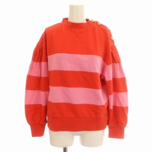 【中古】クローディピエルロ CLAUDIE PIERLOT スウェット トレーナー ボーダー パフスリーブ 長袖 1 S 赤 ピンク