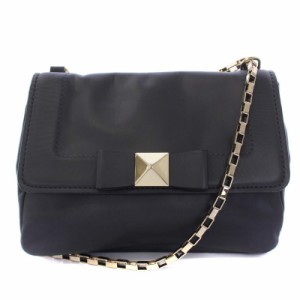 【中古】ケイトスペード KATE SPADE ショルダーバッグ リボン チェーン レザー 黒 ブラック /BM レディース