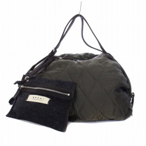 【中古】マルニ MARNI キルティング トートバッグ ハンドバッグ ポーチ付き カーキ /KH ●D レディース