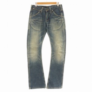 【中古】エーケーエム AKM ラングラー Wrangler デニムパンツ ジーンズ 裏地チェック ロールアップ S 青 S1061