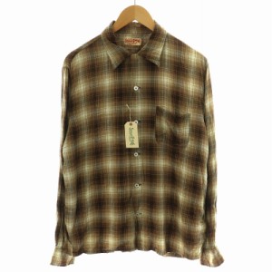 【中古】未使用品 シュガーケーン SUGAR CANE RAYON OMBRE CHECK OPEN SHIRT オープンシャツ 長袖 L 茶