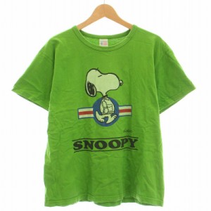 【中古】バズリクソンズ PEANUTS スヌーピー Tシャツ カットソー 半袖 クルーネック ロゴ イラスト プリント XL 緑