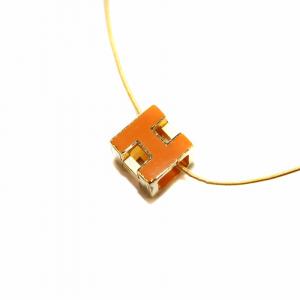 【中古】エルメス HERMES カージュドアッシュ Hキューブ ネックレス ペンダント オレンジ ゴールド色 /AN2 ■OH