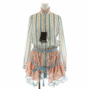 【中古】未使用品 ディースクエアード DSQUARED2 Ruffle Minidress ワンピース ひざ丈 長袖 36 S ピンク 水色