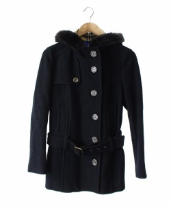 【中古】バーバリーブルーレーベル BURBERRY BLUE LABEL コート ダブルボタン ロング フード ラビットファー 40 黒の通販