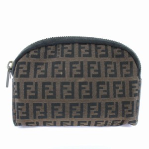 【中古】フェンディ FENDI ポーチ ケース ズッカ柄 キャンバス 茶 ブラウン 黒 ブラック /TK ■OH ■GY10 レディース