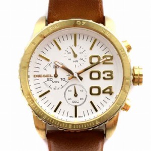 【中古】ディーゼル 腕時計 ウォッチ クロノグラフ クォーツ レザー アナログ 3針 ストップウォッチ 茶 ゴールド色 白