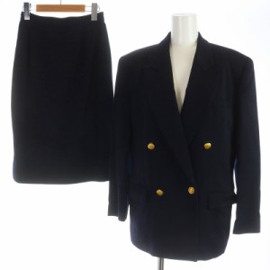【中古】Aylesbury スーツ セットアップ 上下 テーラードジャケット ダブル スカート ひざ丈 ニット ウール 9 M 黒