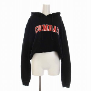 【中古】エムエスジーエム MSGM パーカー スウェット ショート丈 プルオーバー ロゴプリント カットオフ 長袖 S 黒