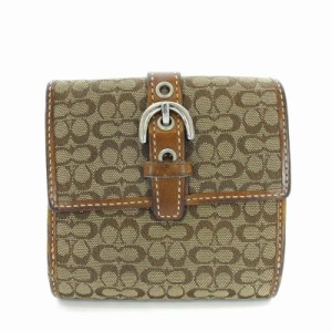 【中古】コーチ COACH 二つ折り財布 シグネチャーミニ ベルト 茶 ブラウン /TK ■GY18 レディース