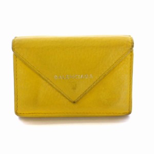 【中古】バレンシアガ BALENCIAGA ペーパーウォレット 三つ折り財布 レザー 黄色 イエロー 391446 レディース