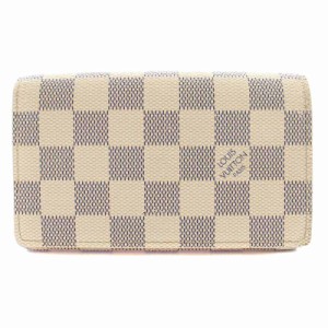 【中古】ルイヴィトン LOUIS VUITTON ダミエ アズール ポルトフォイユ トレゾール 財布 二つ折り アイボリー N61774