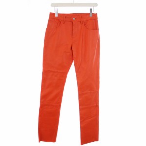【中古】MM6 5 Pocket Leather Trousers レザーパンツ ストレート 牛革 38 S オレンジ S52LA0168 ■GY33 レディース