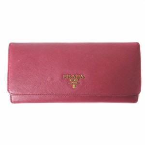 【中古】プラダ PRADA 長財布 ウォレット サフィアーノ レザー フラップ ピンク レディース