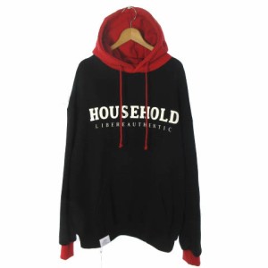 【中古】リベーレ LIBERE H LOGO HOODIE ロゴ パーカー フーディ プルオーバー ブラック レッド M メンズ