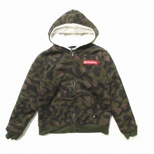 【中古】ディーシーシューズ 裏ボアジャケット パーカー フーディー 迷彩柄 カモフラ ジップアップ 子供服 緑 150