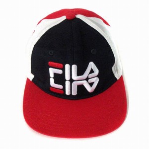 【中古】フィラ FILA 帽子 ベースボールキャップ トリコロール ビッグロゴ 6パネル スナップバック 赤 白 紺