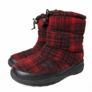 【中古】ザノースフェイス NF51593W WOOLRICH NUPTSE BOOTIE WP WOOL チェック ウール 中綿 ブーツ シューズ 26cm