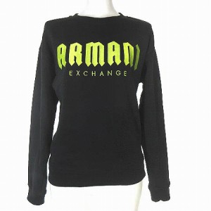 【中古】アルマーニエクスチェンジ A/X ARMANI EXCHANGE トレーナー スウェット ビッグロゴ刺繍 裏毛 黒 ブラック XS