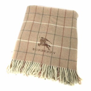 【中古】バーバリー ロンドン BURBERRY LONDON ショール ブランケット フリンジ エンブロイダリー ベージュ ブラウン  レディース