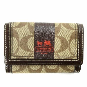 【中古】コーチ COACH 三つ折り財布 シグネチャー ロゴ キャンバス コンパクト ベージュ ■GY18 レディース