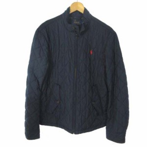 【中古】ポロ ラルフローレン POLO RALPH LAUREN 中綿 キルティングジャケット ワンポイント 裏地チェック ネイビー 紺 Ｍ メンズ