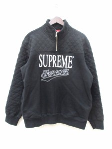 【中古】シュプリーム SUPREME 19ss Forever ハーフ ジップ キルティング スウェット トレーナー ブラック S ロゴ