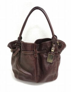 【中古】銀座かねまつ GINZA Kanematsu オールレザー デザイントートバッグ 濃茶 ダークブラウン かばん 鞄