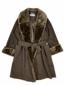 【中古】マックスマーラ MAX MARA 白タグ カシミヤ100% リアルファー ベルト ロングコート アウター こげ茶色 