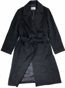 【中古】美品 エムプルミエ ブラック M-Premier BLACK カシミヤ100% ベルテッド ロングコート アウター 黒 ブラック