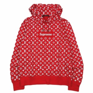 【中古】未使用品 17AW LOUIS VUITTON ×Supreme LV Box Logo Hooded Sweat shirt HDY91WJIU パーカーM 赤 ☆AA★ 