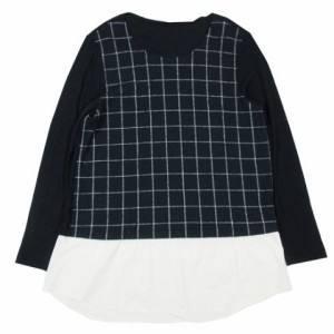 【中古】15AW レイヤード カットソー 長袖 ラウンドネック チェック プルオーバー 40 ネイビー/3 レディース 