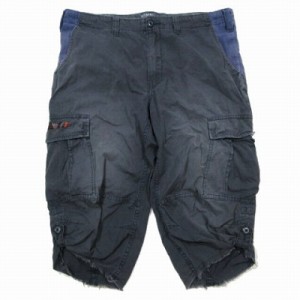 【中古】ダブルタップス WTAPS カーゴパンツ ハーフ 膝丈 カットオフ ポケット バイカラー ネイビー ブルー/6▲B6 