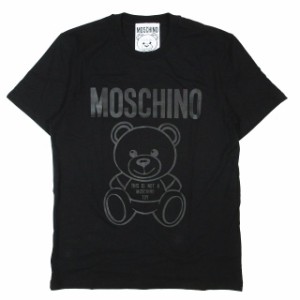 【中古】モスキーノ MOSCHINO Teddy Bear ロゴ プリント ジャージ Tシャツ カットソー 半袖 クルーネック 黒 ブラック XL メンズ 